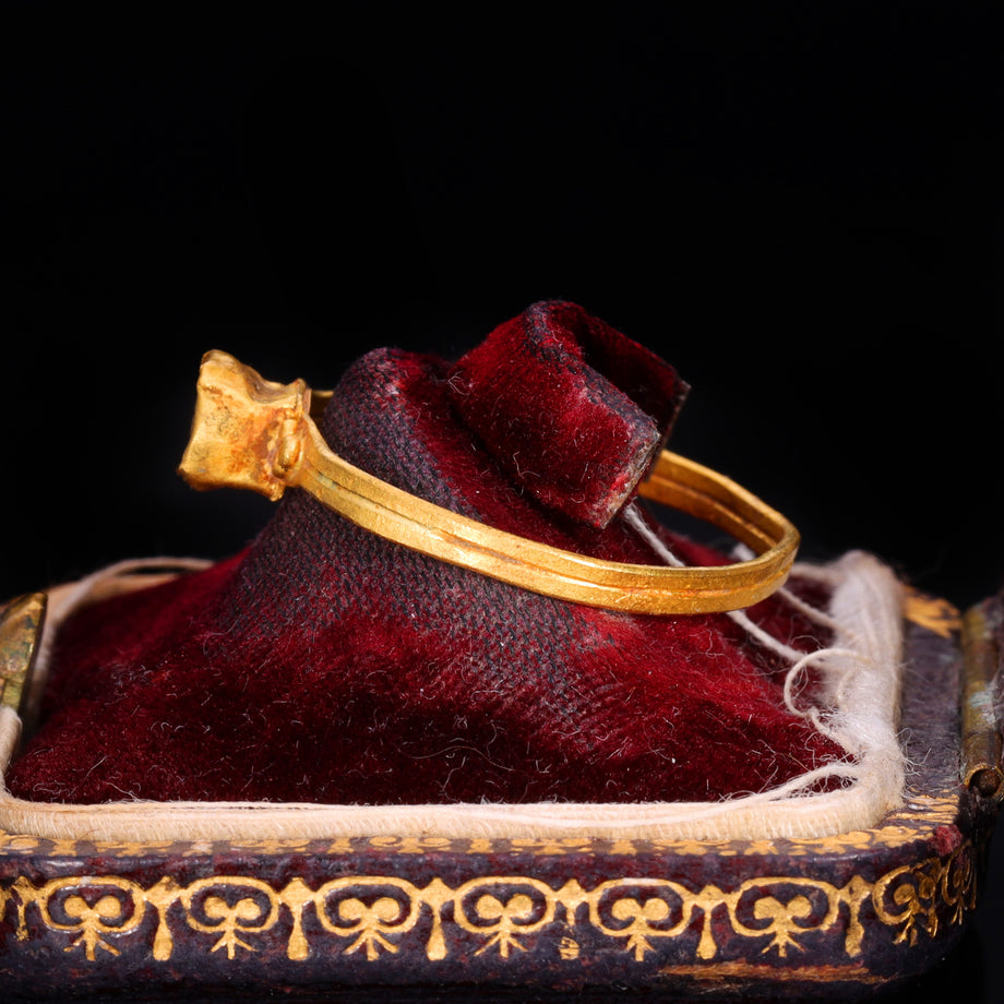 The Ancient Medieval Byzantine Gold And Deep Red Glass Ring
