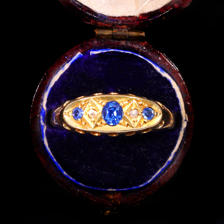 The Antique Victorian Sapphire And Diamond Boat Ring