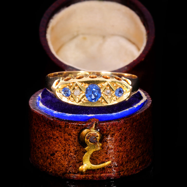 The Antique Victorian Sapphire And Diamond Boat Ring