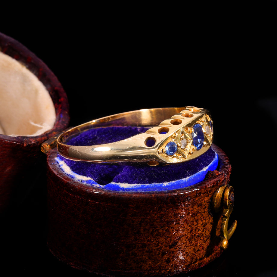 The Antique Victorian Sapphire And Diamond Boat Ring