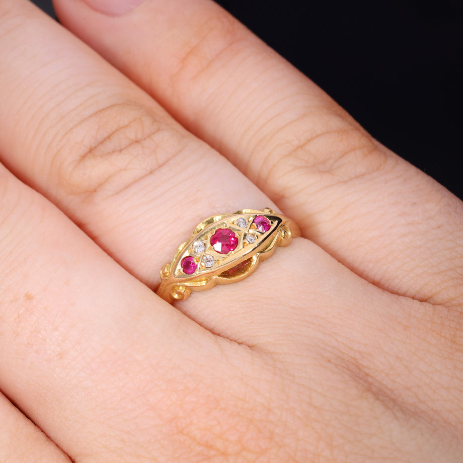 The Vintage 1942 Synthetic Ruby And Diamond Ring