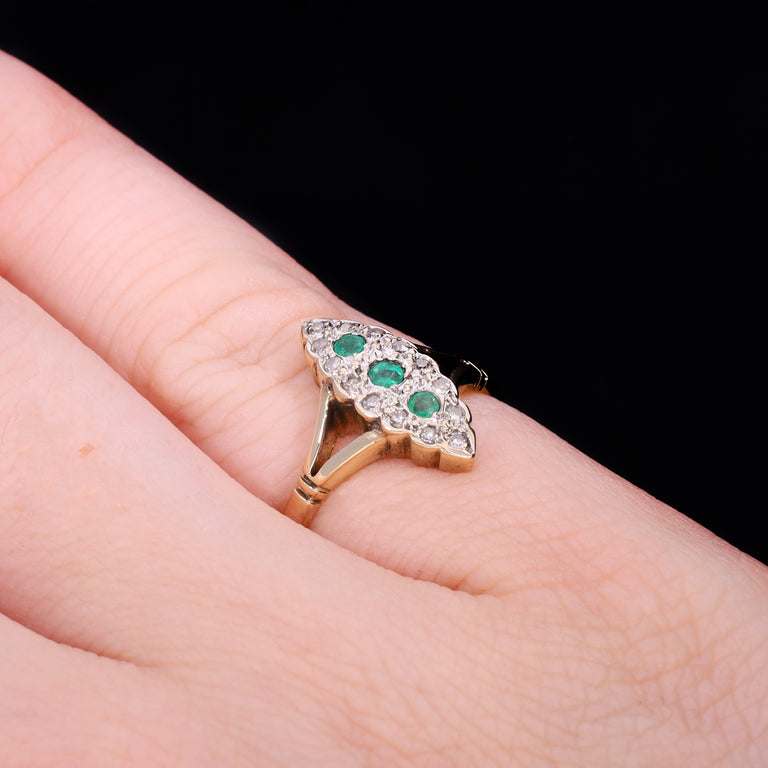 The Vintage 1990 Emerald And Diamond Navette Ring