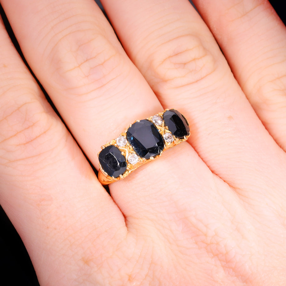 The Antique Edwardian Cushion Cut Sapphire And Diamond Ring