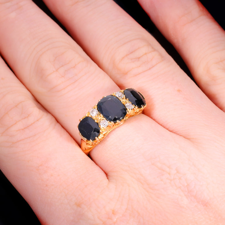 The Antique Edwardian Cushion Cut Sapphire And Diamond Ring