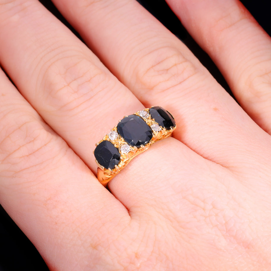 The Antique Edwardian Cushion Cut Sapphire And Diamond Ring