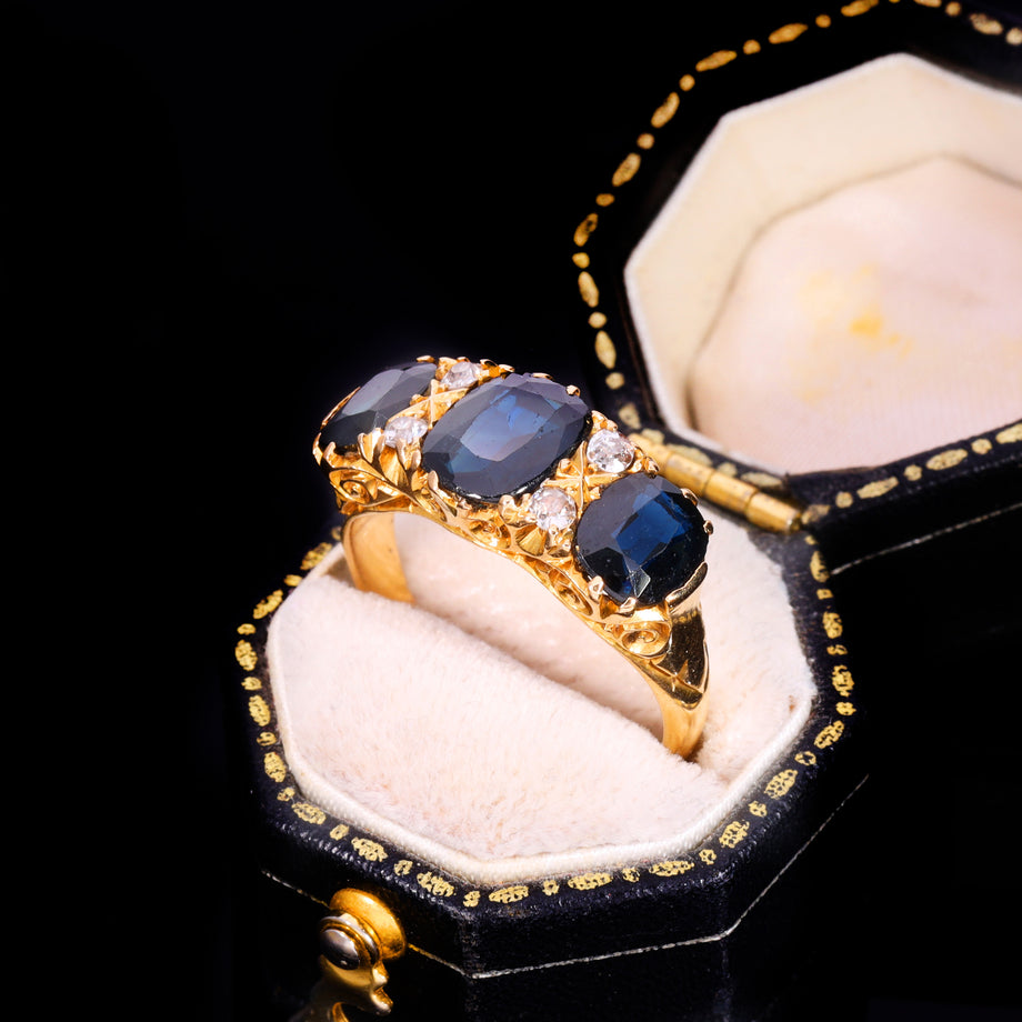 The Antique Edwardian Cushion Cut Sapphire And Diamond Ring