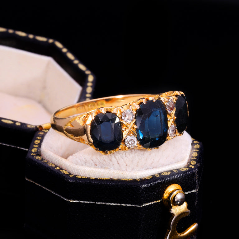 The Antique Edwardian Cushion Cut Sapphire And Diamond Ring