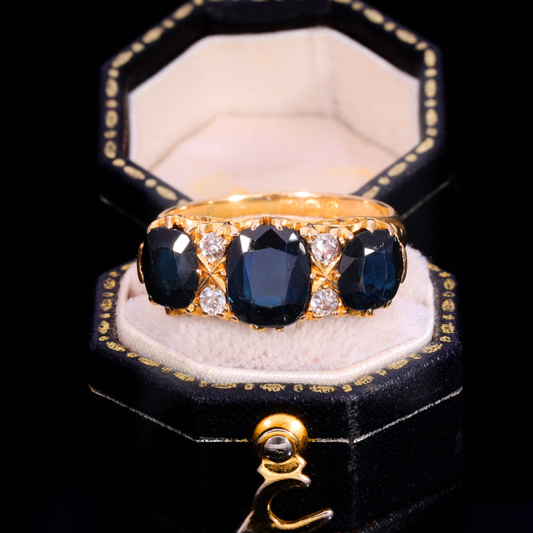 The Antique Edwardian Cushion Cut Sapphire And Diamond Ring