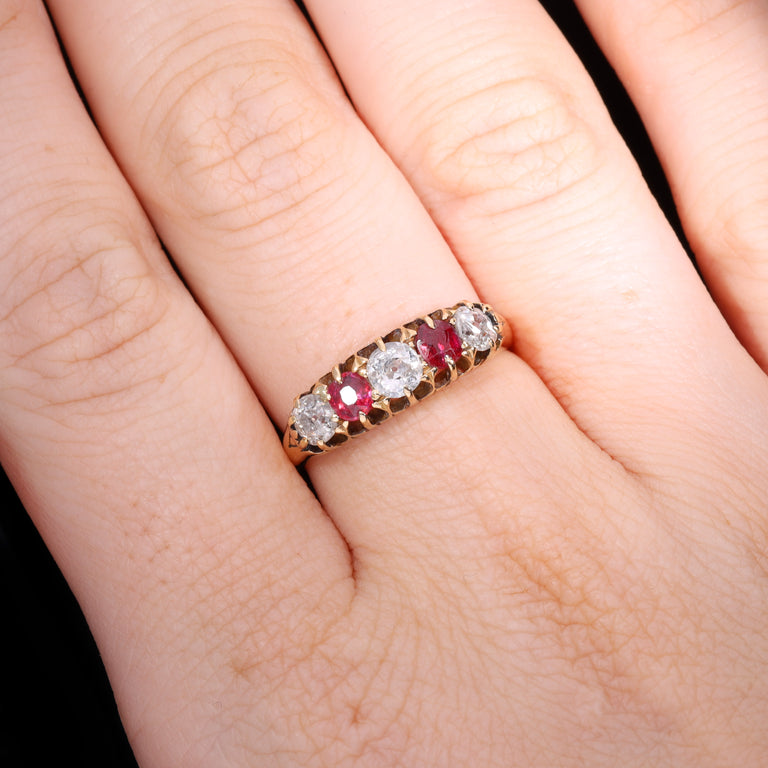 The Antique Edwardian 18ct Gold Ruby And Diamond Boat Ring