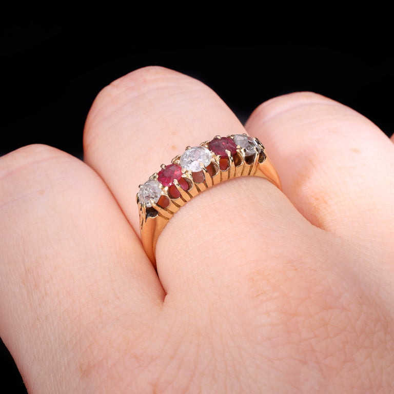 The Antique Edwardian 18ct Gold Ruby And Diamond Boat Ring