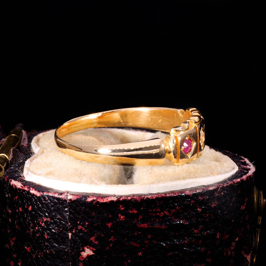 The Antique Victorian 1883 Diamond And Ruby Three Stone Ring