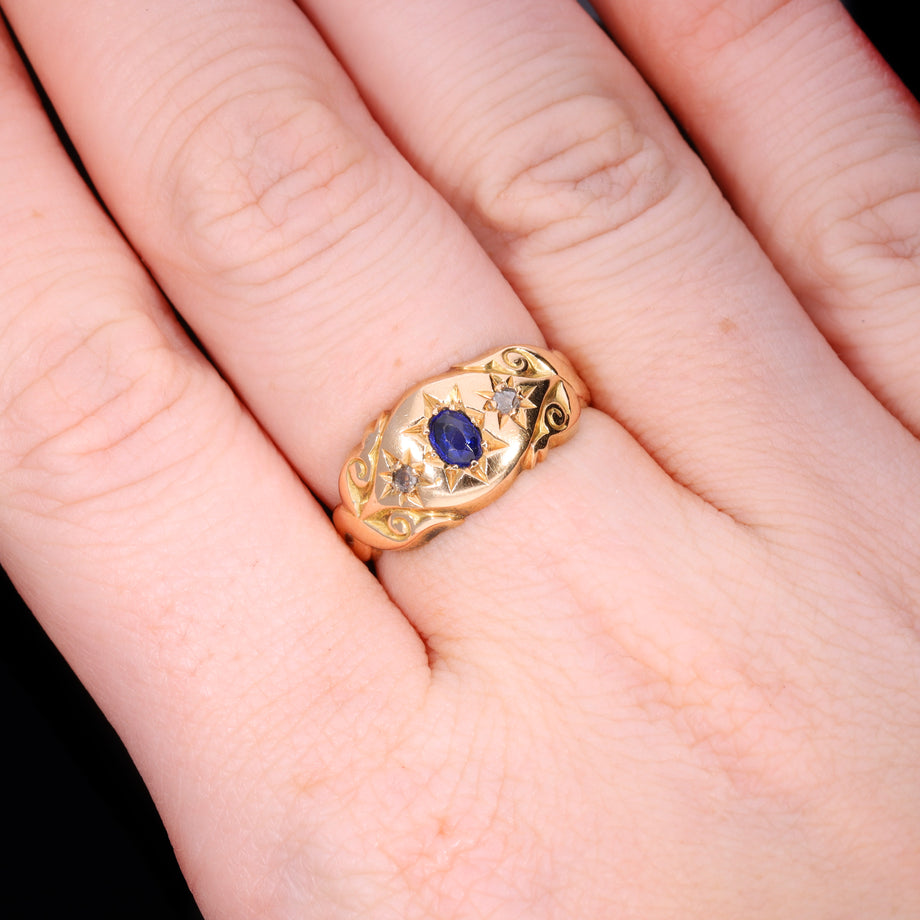 The Antique 1919 Sapphire And Diamond Three Stone Celestial Ring