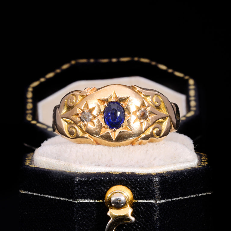 The Antique 1919 Sapphire And Diamond Three Stone Celestial Ring