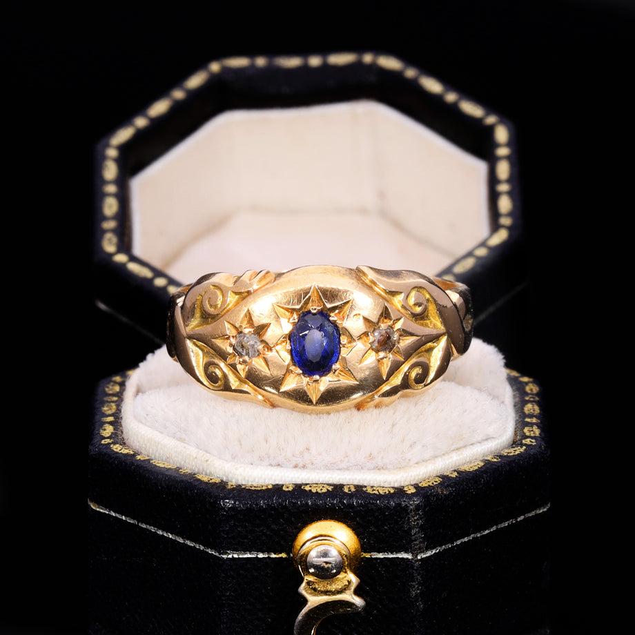 The Antique 1919 Sapphire And Diamond Three Stone Celestial Ring