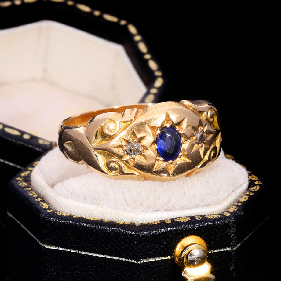 The Antique 1919 Sapphire And Diamond Three Stone Celestial Ring