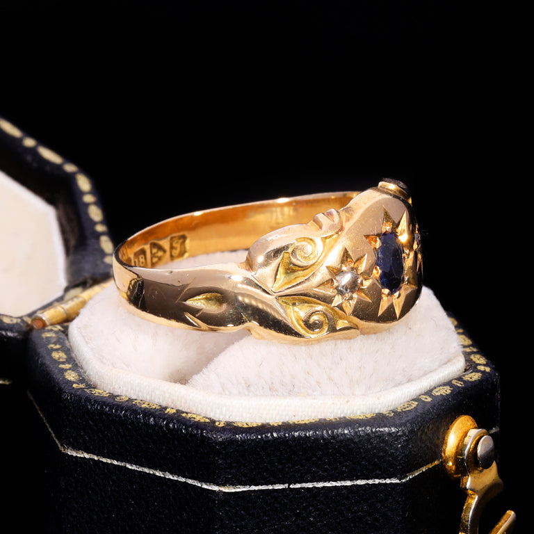 The Antique 1919 Sapphire And Diamond Three Stone Celestial Ring