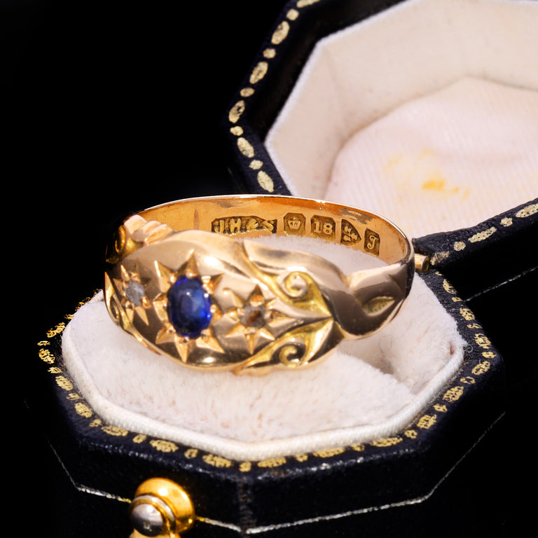 The Antique 1919 Sapphire And Diamond Three Stone Celestial Ring