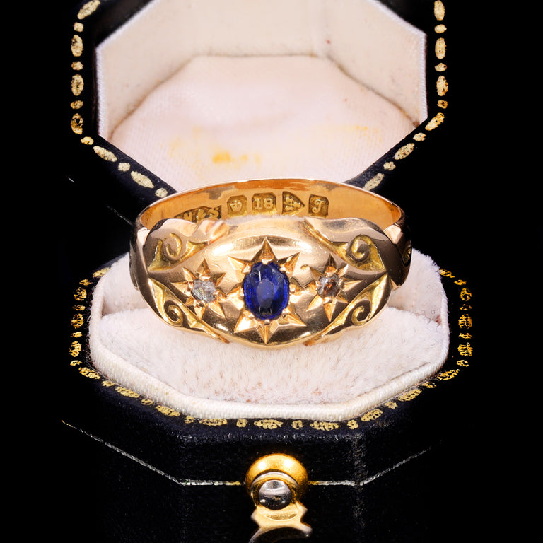 The Antique 1919 Sapphire And Diamond Three Stone Celestial Ring