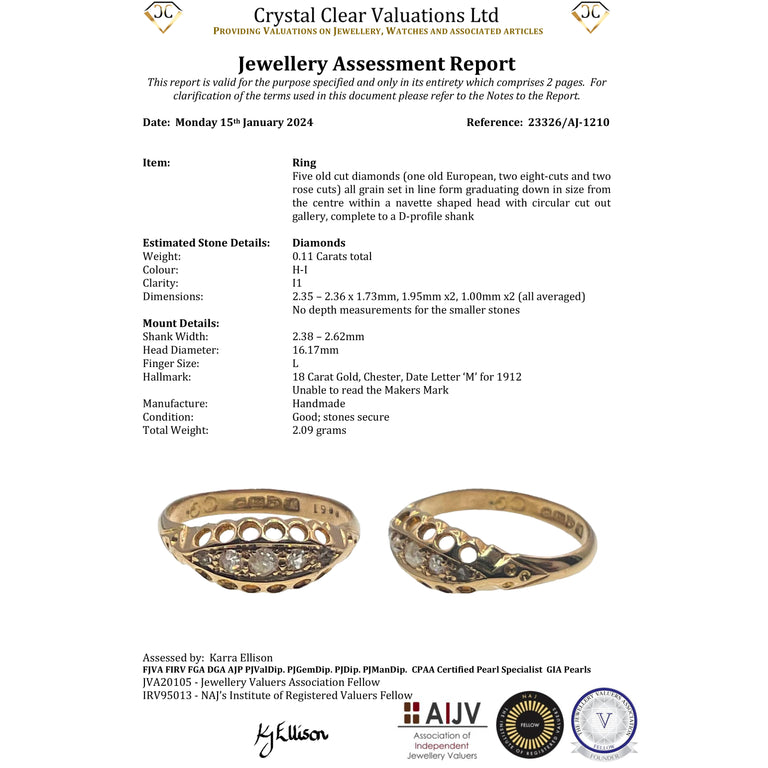 The Antique 1912 Five Old Cut Diamond Boat Ring - Antique Jewellers