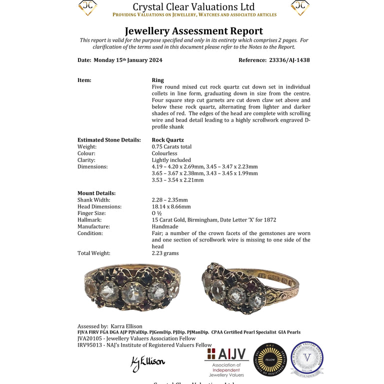 The Antique 1872 Garnet and Rock Quartz Ornate Ring - Antique Jewellers