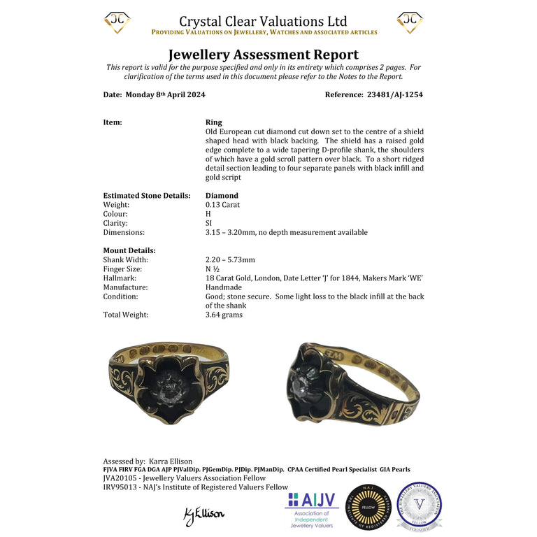 The Antique 1844 Diamond and Enamel Mourning Ring - Antique Jewellers