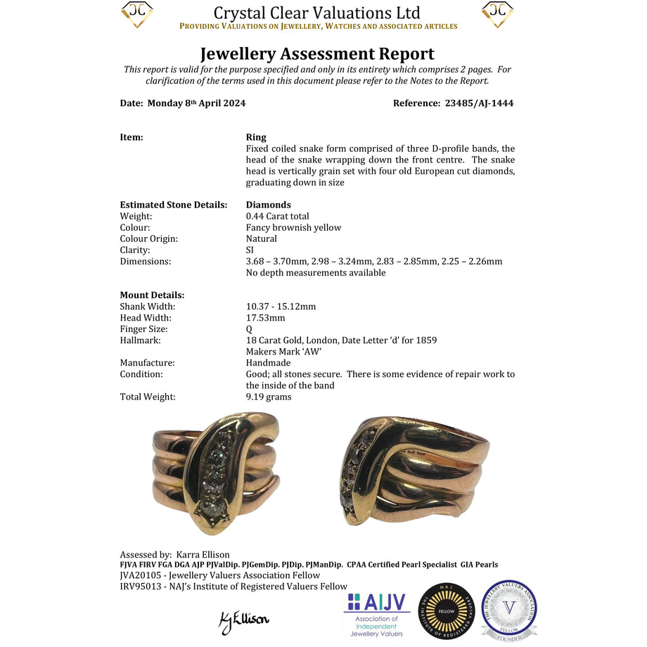 The Antique Victorian Champagne Snake Ring - Antique Jewellers