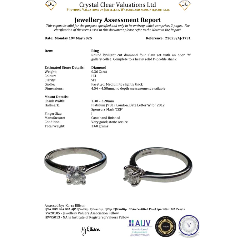 The Vintage Brilliant Cut Diamond Platinum Solitaire Ring