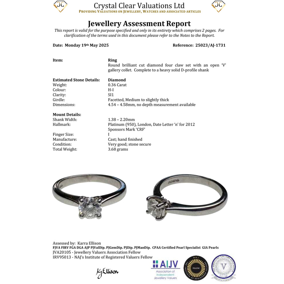 The Vintage Brilliant Cut Diamond Platinum Solitaire Ring