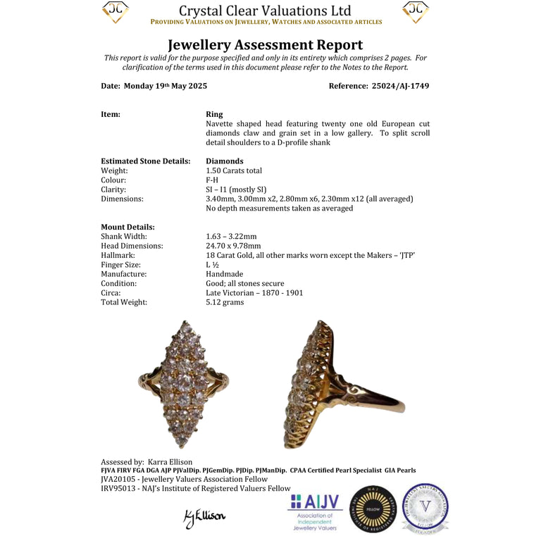 The Antique Victorian Old European Cut Diamond Navette Ring