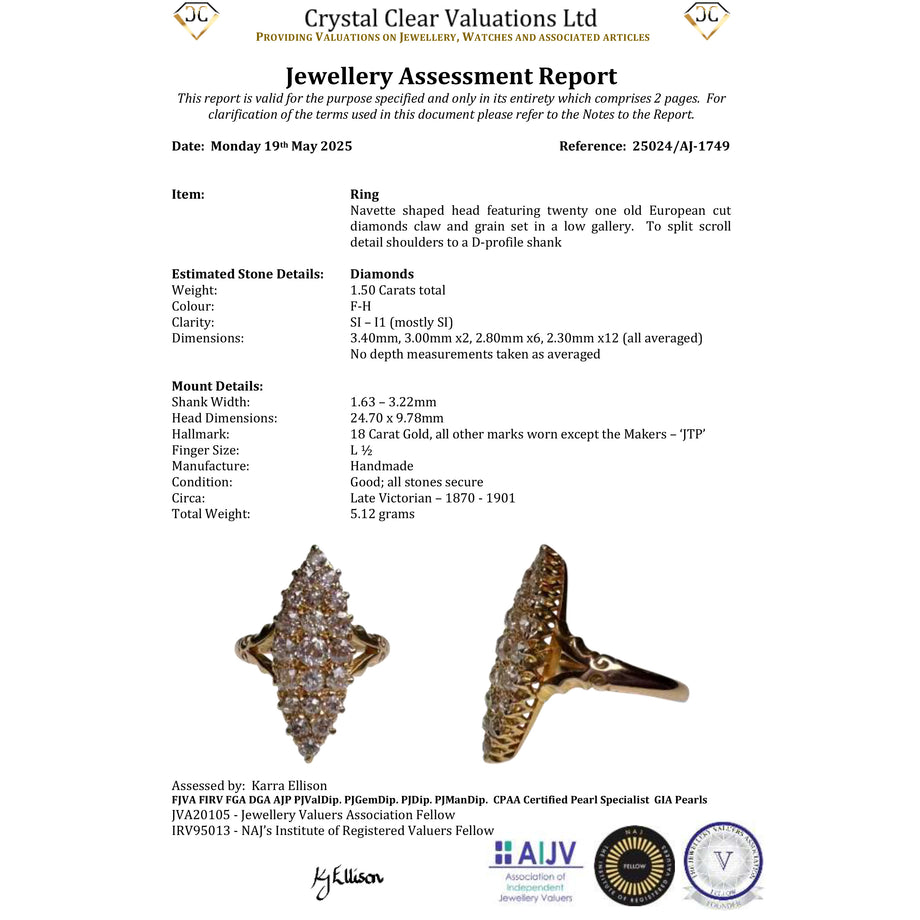 The Antique Victorian Old European Cut Diamond Navette Ring