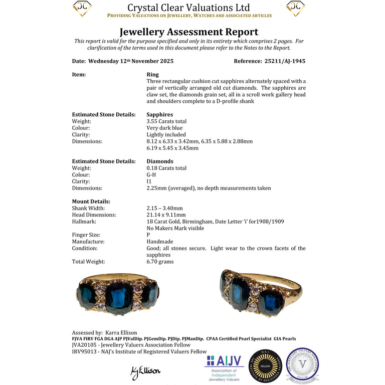 The Antique Edwardian Cushion Cut Sapphire And Diamond Ring