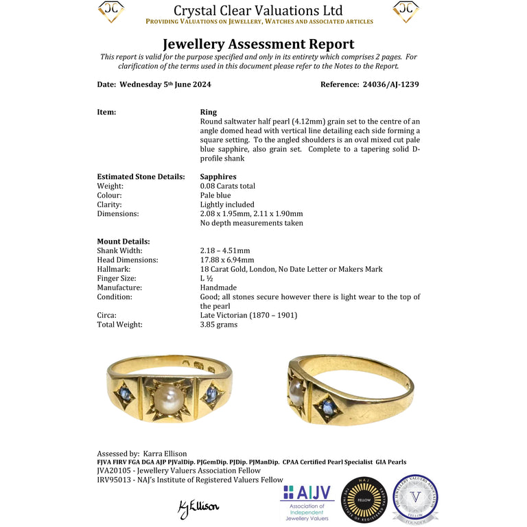 The Antique Late Victorian Pearl and Sapphire Ring