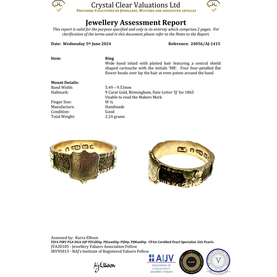 The Antique Victorian 'M.R' Initials and Hairwork Mourning Ring