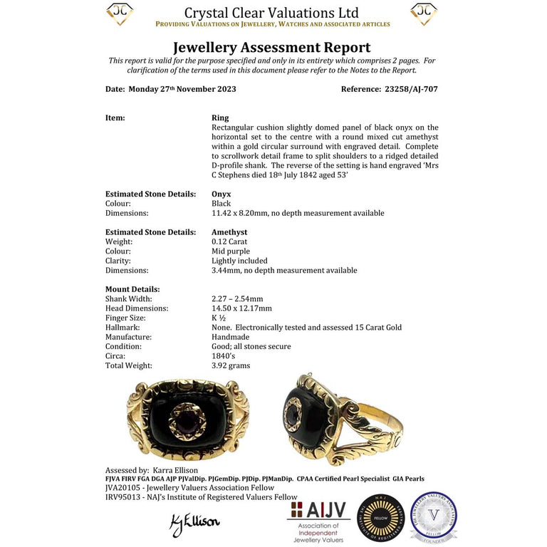 The Antique Early Victorian Amethyst and Black Enamel Mourning Ring - Antique Jewellers