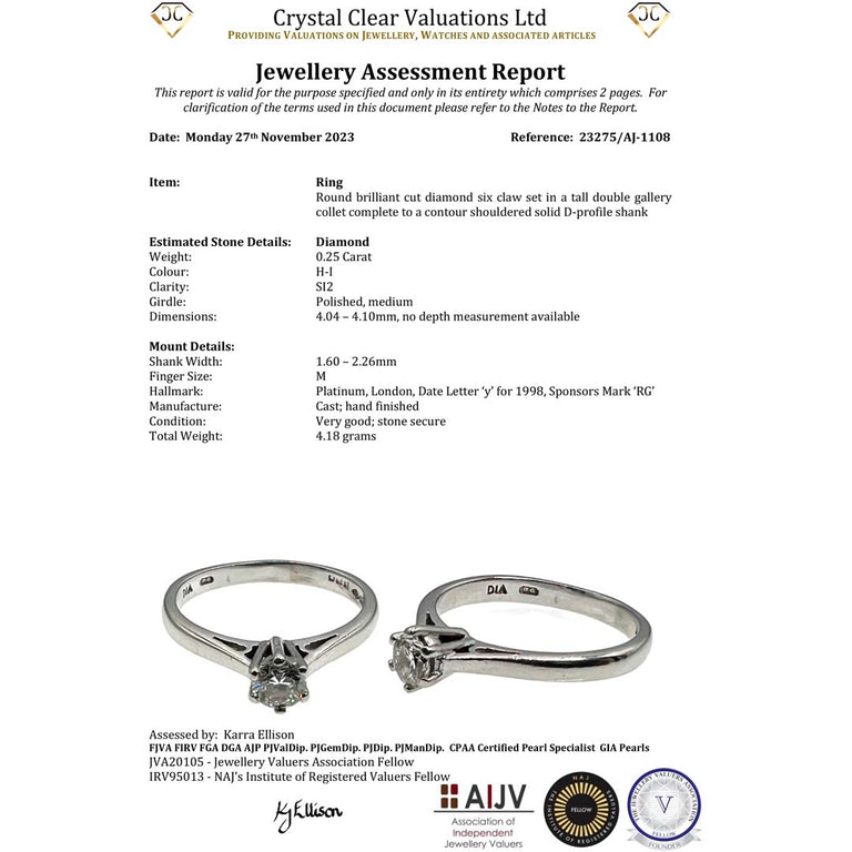 The Vintage 1998 Brilliant Diamond Solitaire Platinum Ring - Antique Jewellers