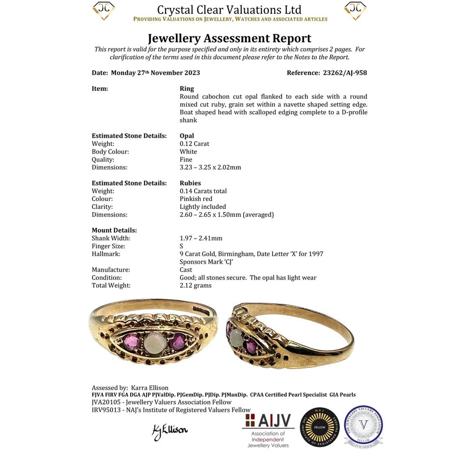 The Vintage 1997 Ruby and Opal Boat Ring - Antique Jewellers