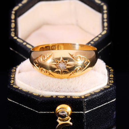 Victorian 18ct yellow gold star-set diamond ring dated 1864, with hallmarks stamped inside the band including assay office mark, date letter, and fineness mark