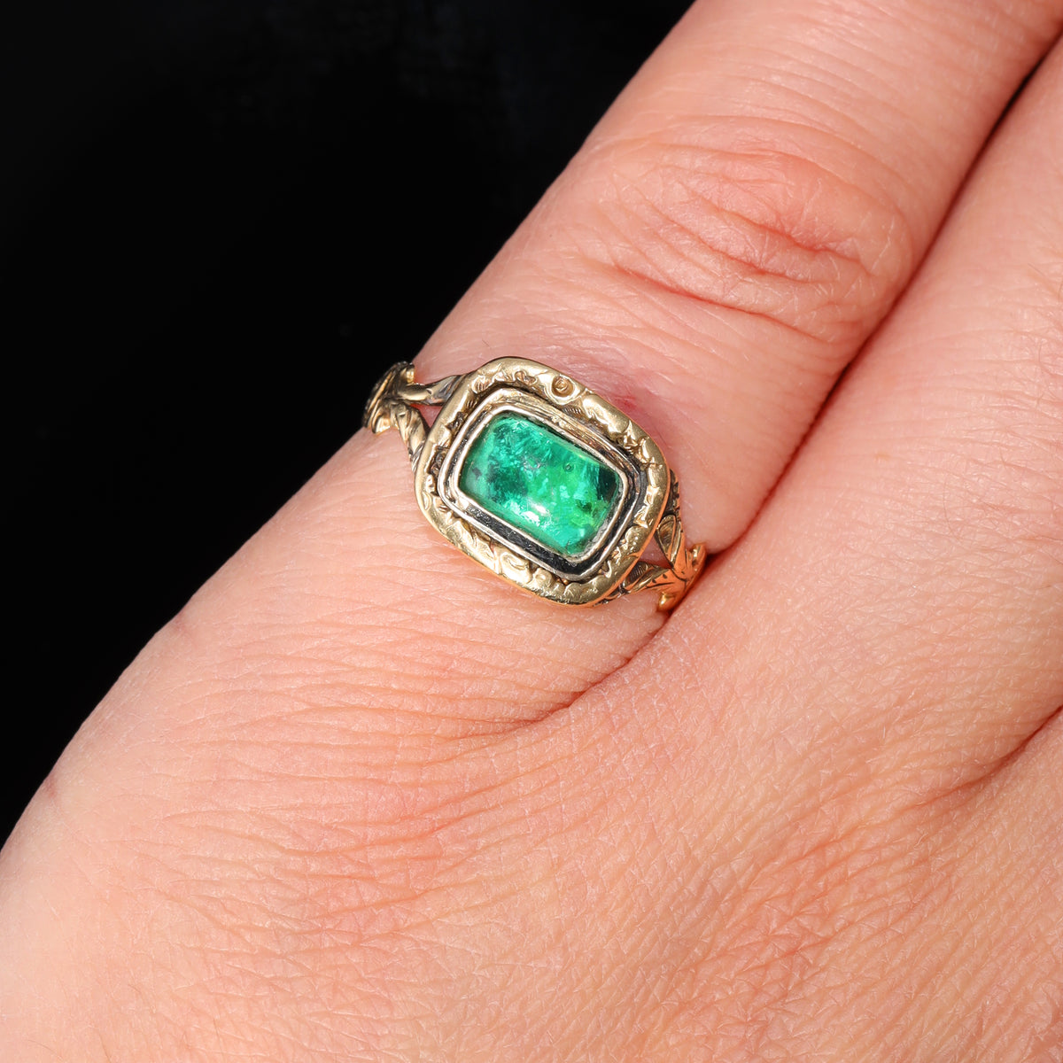 The Antique Georgian 1822 Foil Backed Green Paste Ring - Antique Jewellers