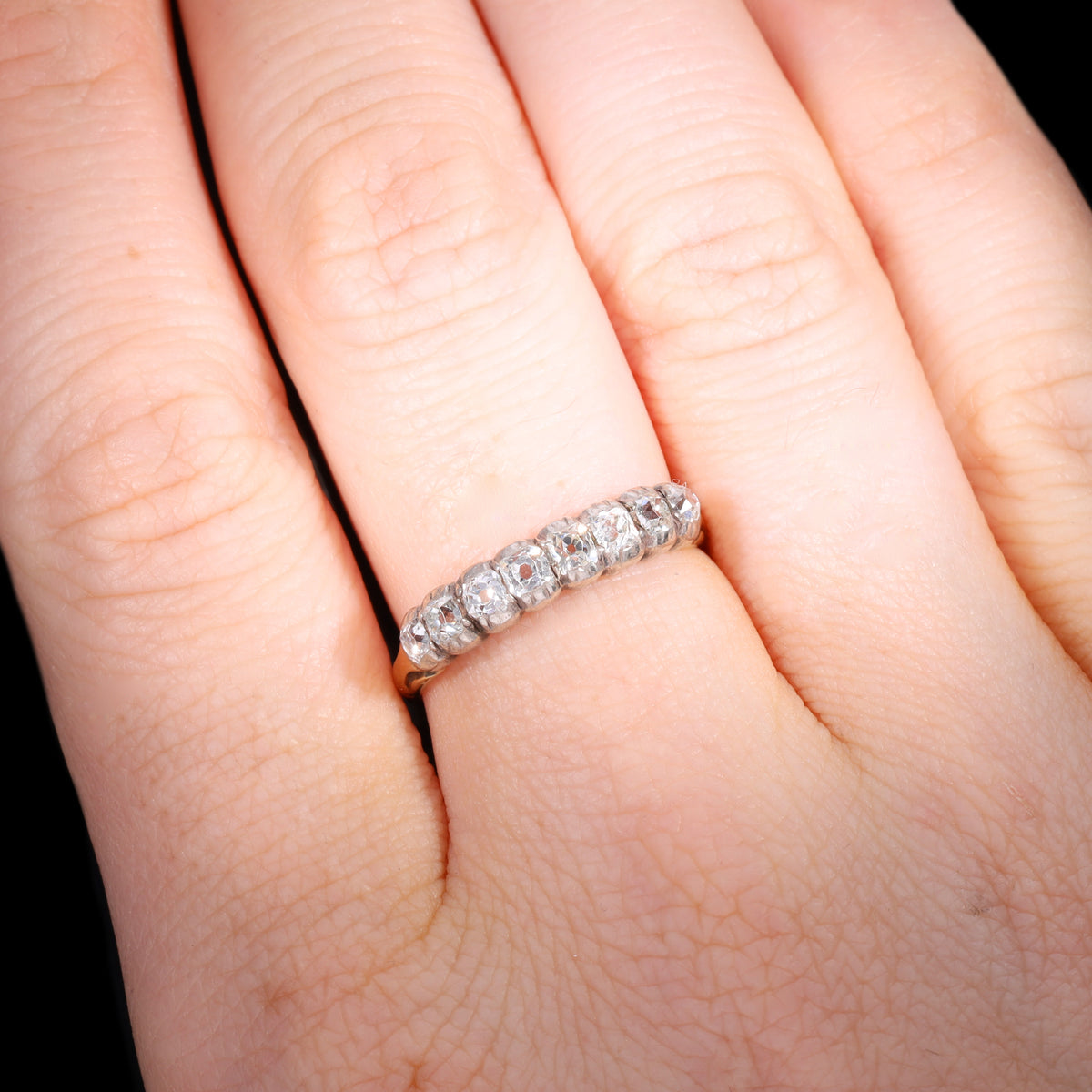 The Antique Victorian Old Mine Cut Diamond Half Hoop Ring