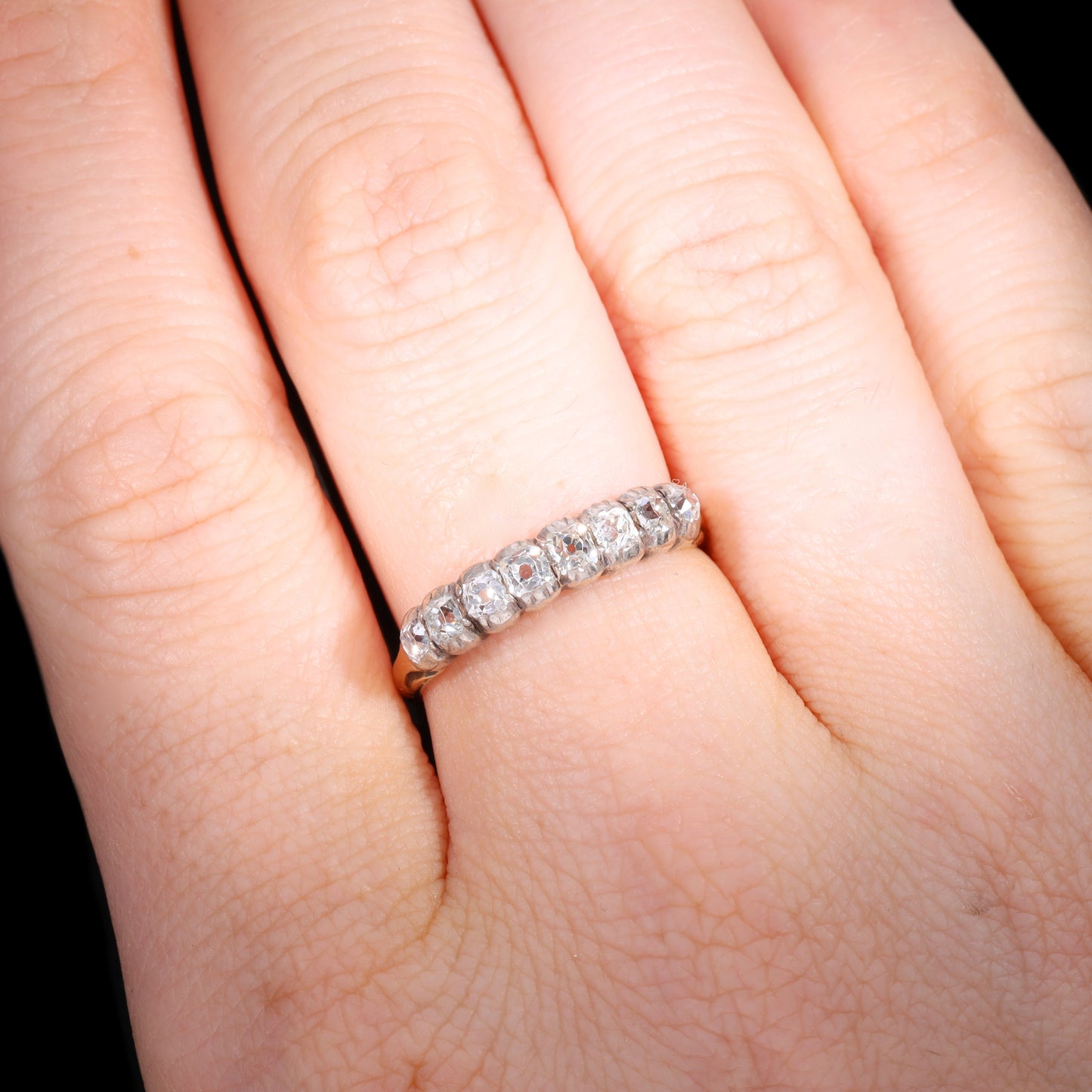 The Antique Victorian Old Mine Cut Diamond Half Hoop Ring