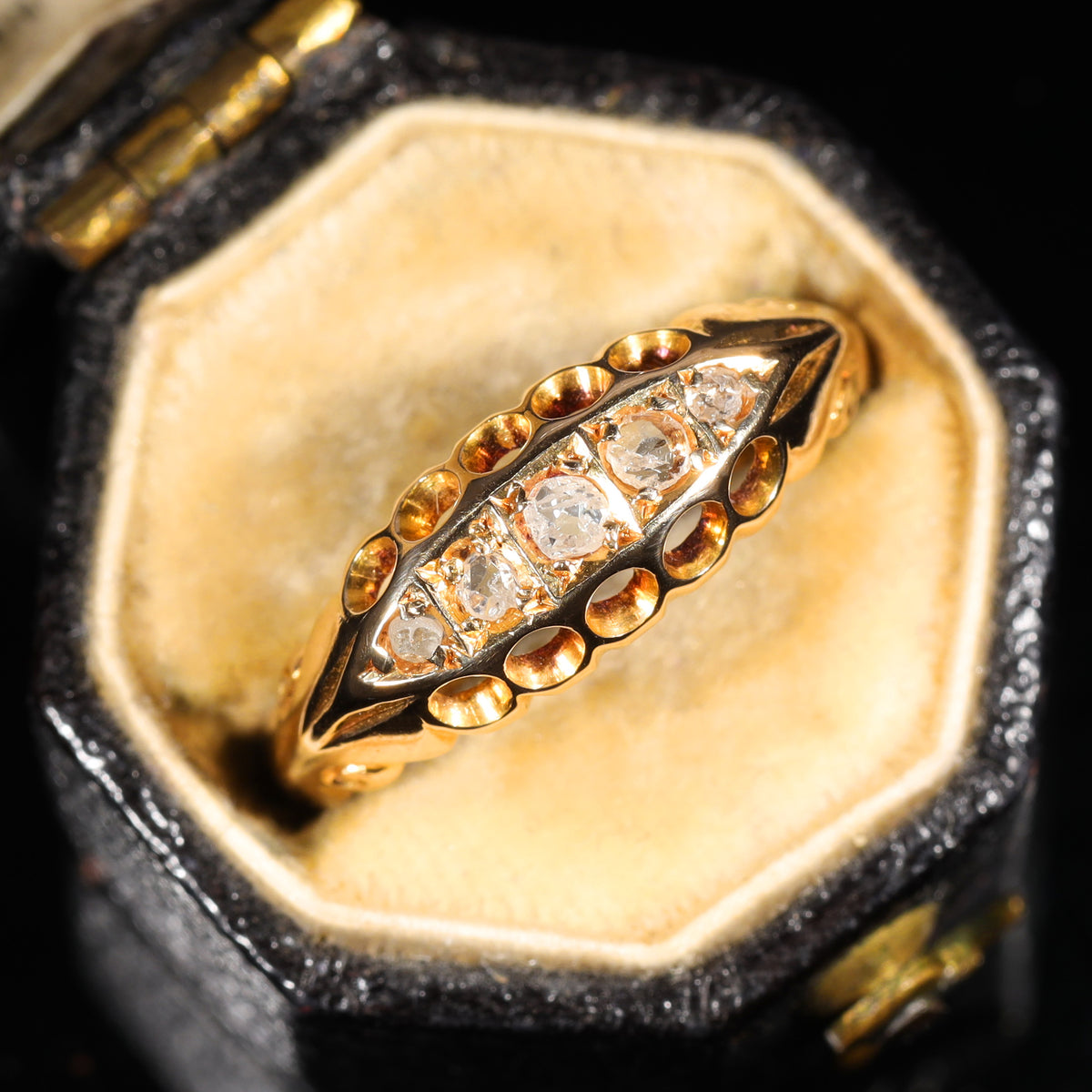 The Antique Edwardian 1906 Rose Cut Diamond Boat Ring