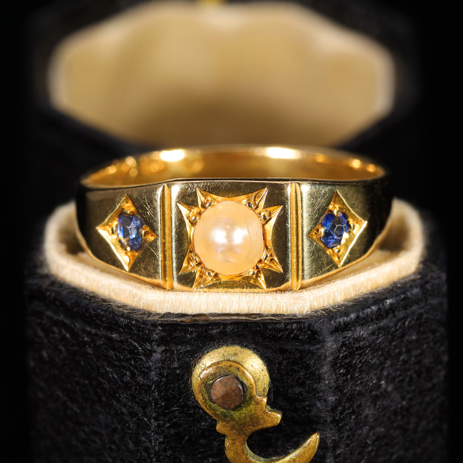 The Antique Late Victorian Pearl and Sapphire Ring
