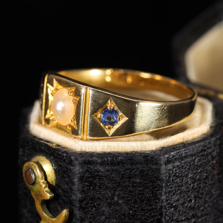 The Antique Late Victorian Pearl and Sapphire Ring