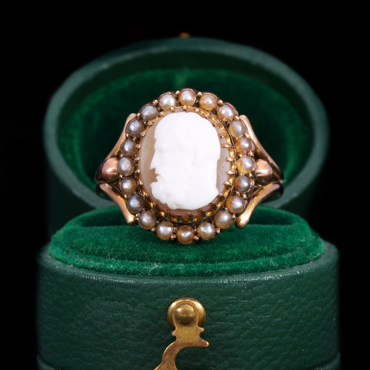 The Antique Victorian Pearl and Shell Cameo Ring