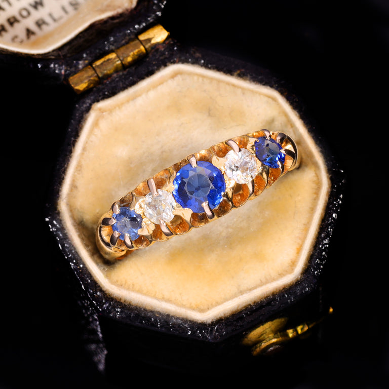 The Antique Sapphire and Diamond Classic Boat Ring