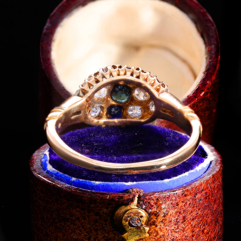 The Antique Victorian Sapphire and Old Cut Diamond Cluster Ring