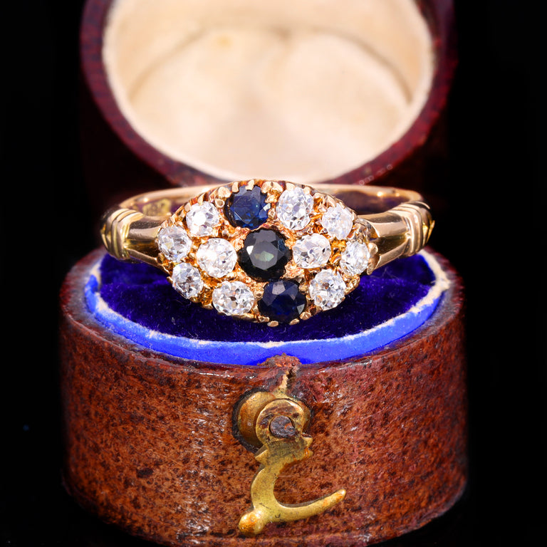 The Antique Victorian Sapphire and Old Cut Diamond Cluster Ring