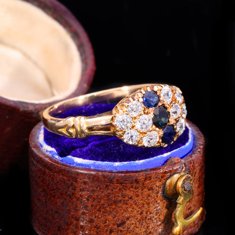 The Antique Victorian Sapphire and Old Cut Diamond Cluster Ring