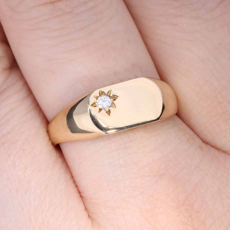 The Vintage Cubic Zirconia 9ct Gold Slim Signet Ring