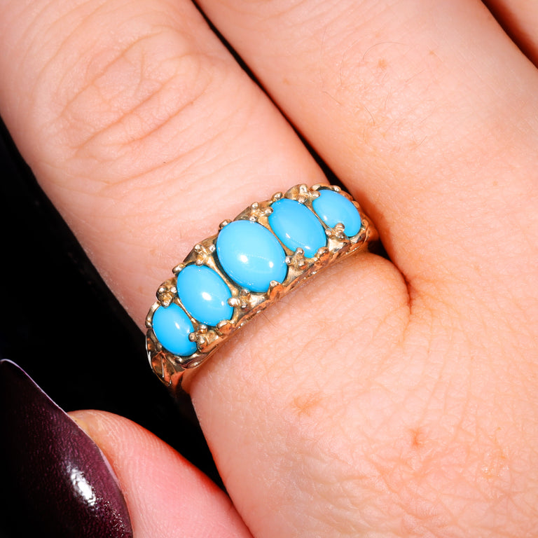 The Vintage 9ct Gold Five Stone Turquoise Ring